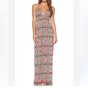 T-Bags Vibrant Geometric Maxi Dress - Pink, Black, Green